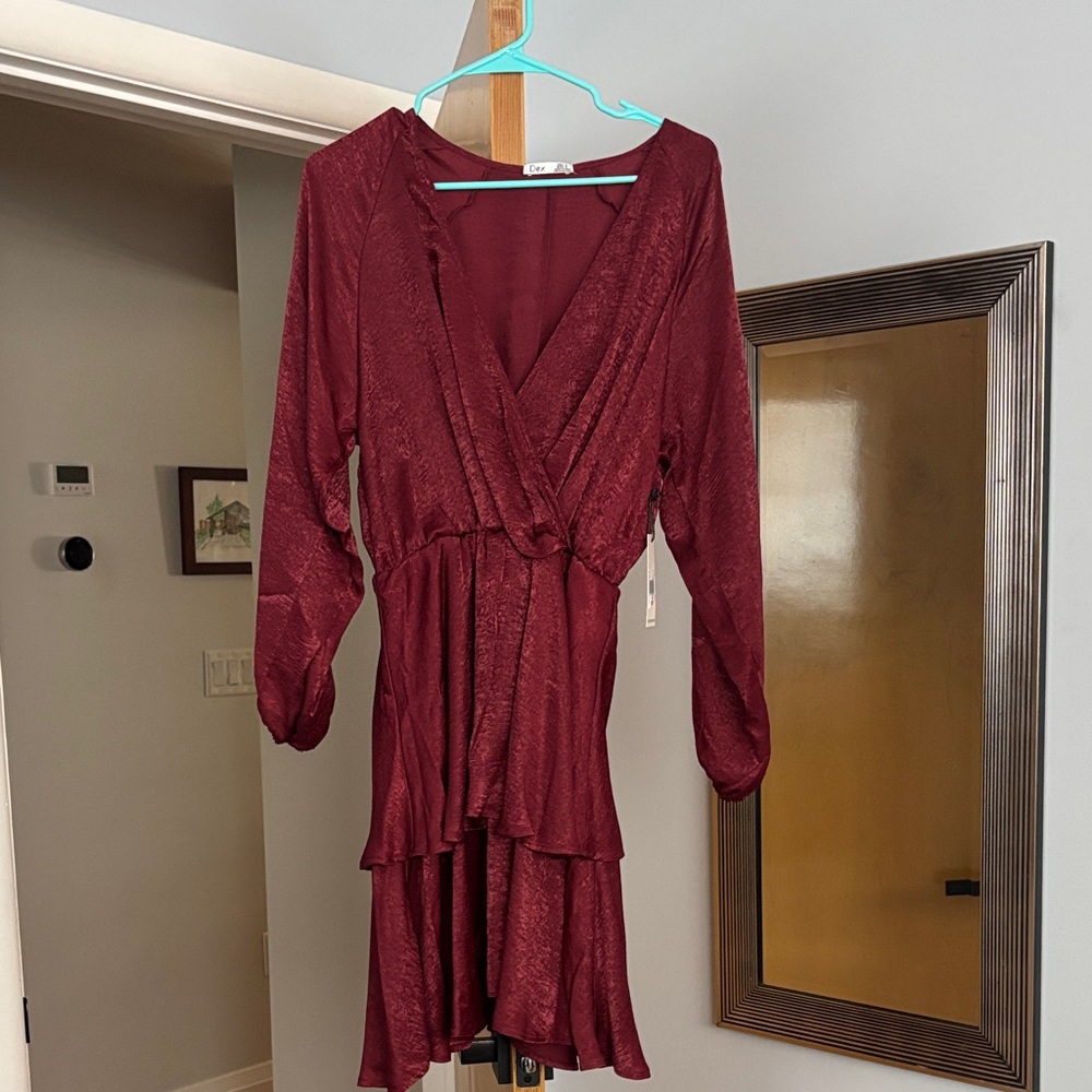 Dex Deep Red Long Sleeve Dress